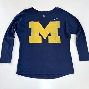 Michigan Wolverines Nike T Shirt Womens Large Blue Round Neck Long Sleeve